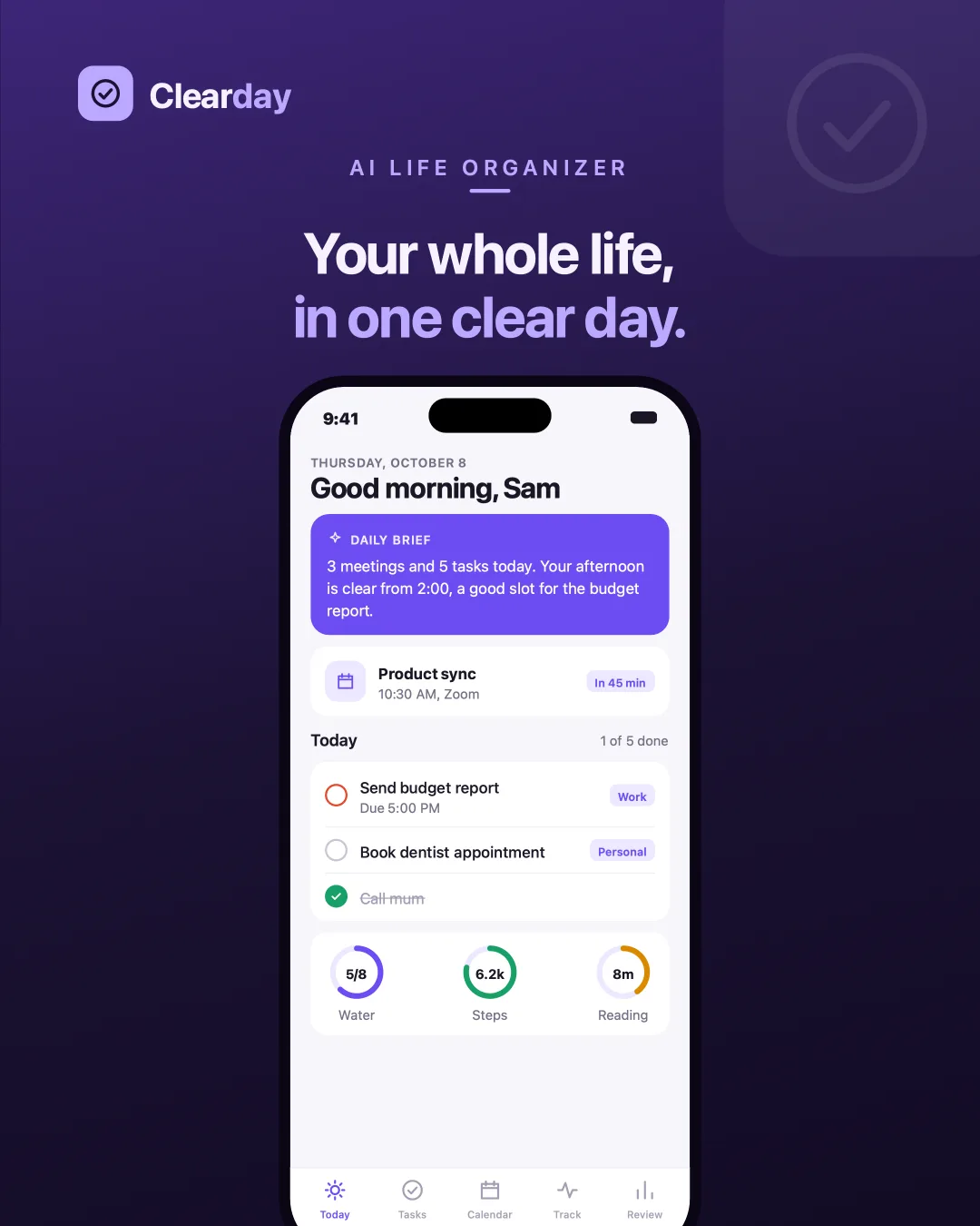 Clearday Today — Opens with a brief: what is on, where the clear afternoon is, what to put in it.