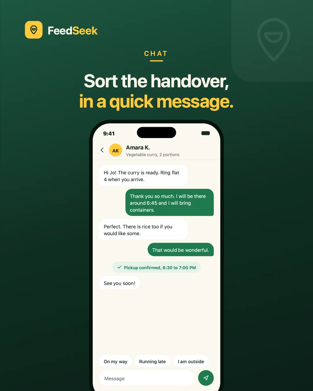 FeedSeek Chat — Sort the practical bits in a short thread tied to the reservation.